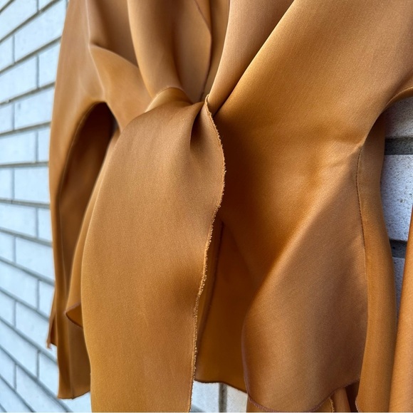 Jackie Rogers Copper Rust Silk Blouse Jacket Tie Front Waist Flare Sleeve 80s 90 - Picture 2 of 10
